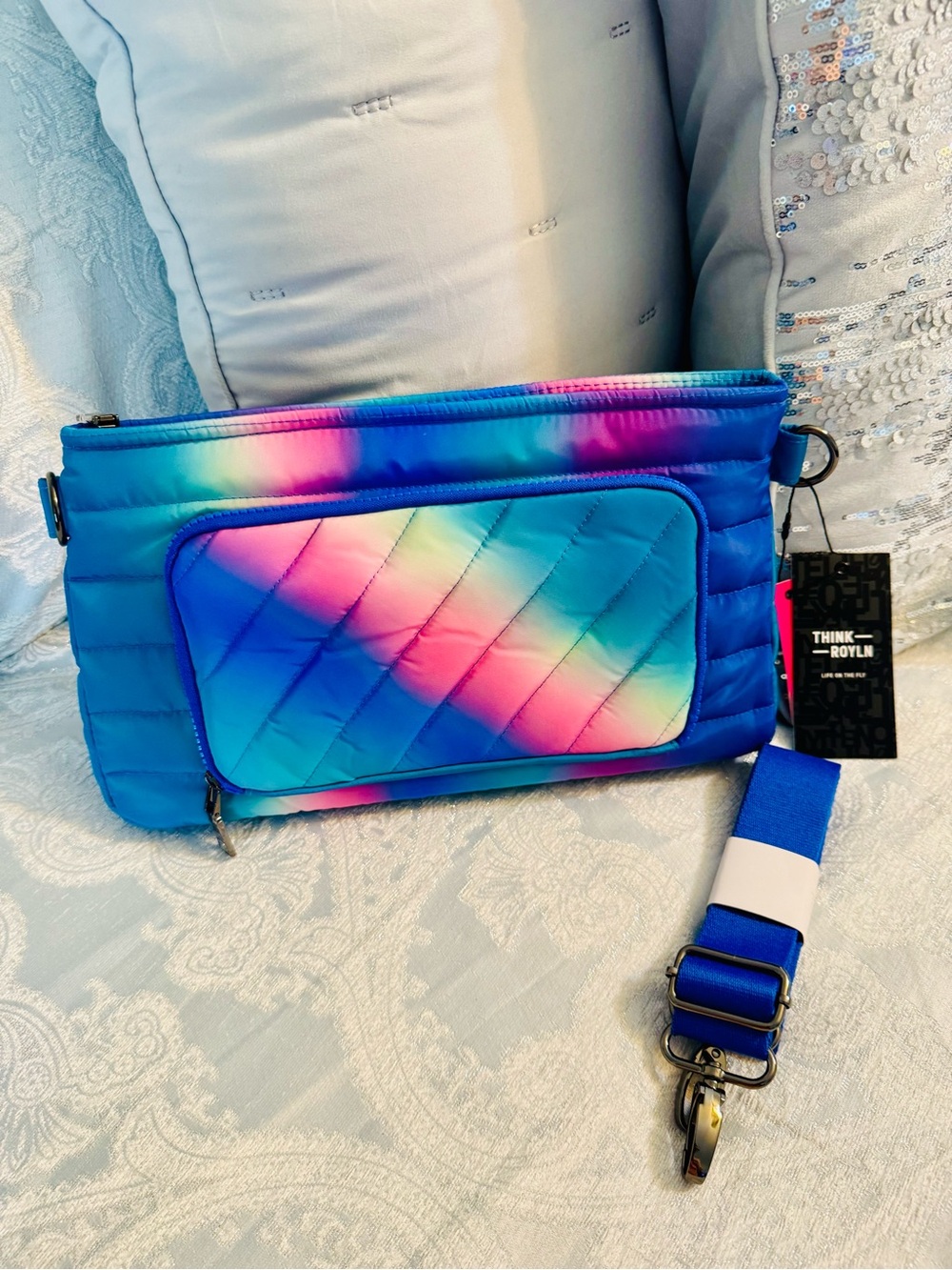 THINK ROYLN Blue Rainbow Quilted Crossbody Two Bag Set with Wallet Panel